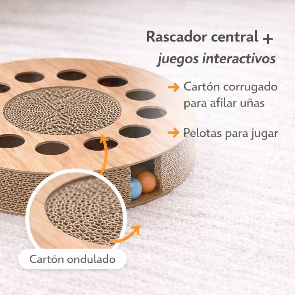 🐾 Rascador redondo interactivo para gatos con pelotas