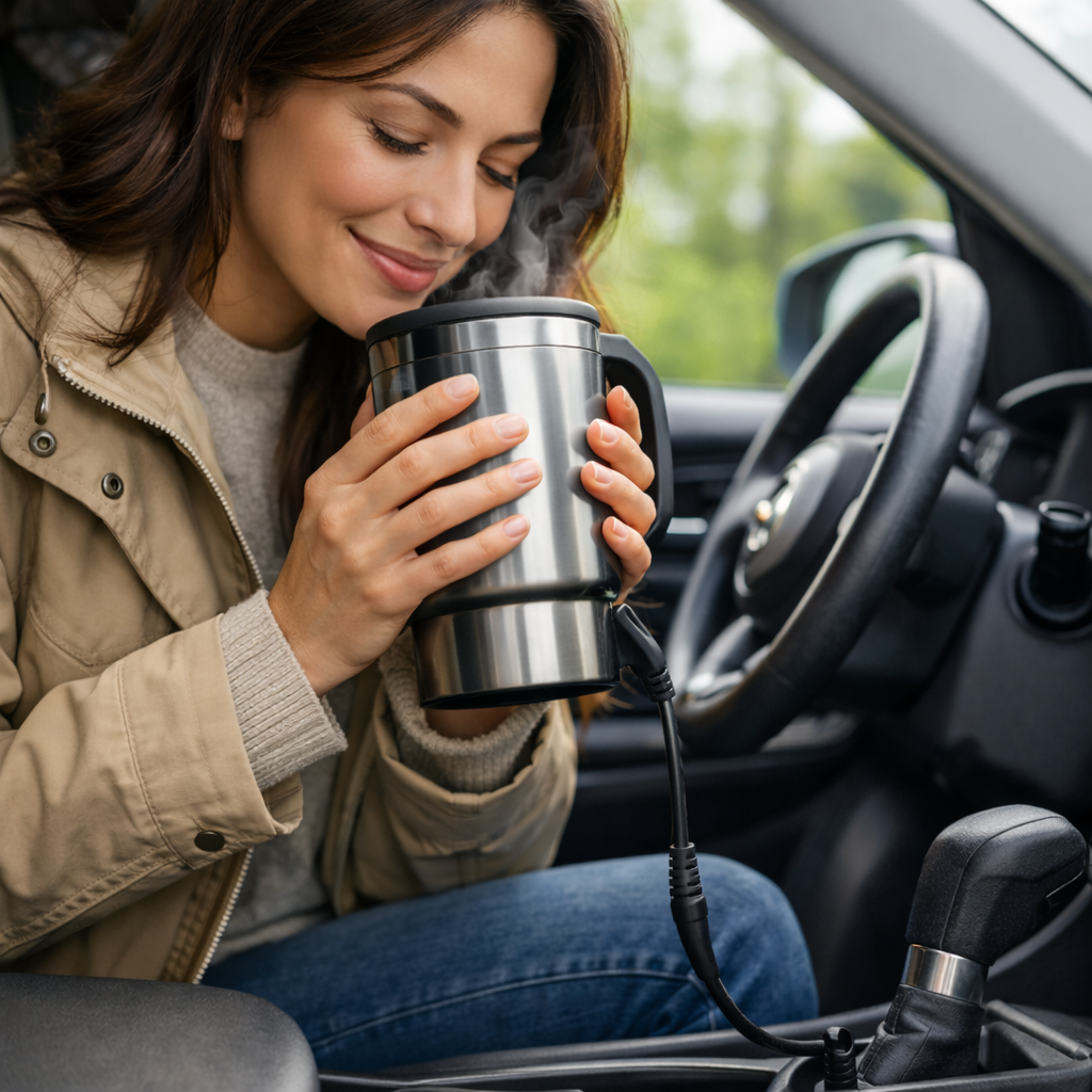 🚗☕ Hervidor Portátil 12V para Auto | Mug Acero Inoxidable Anti Derrames