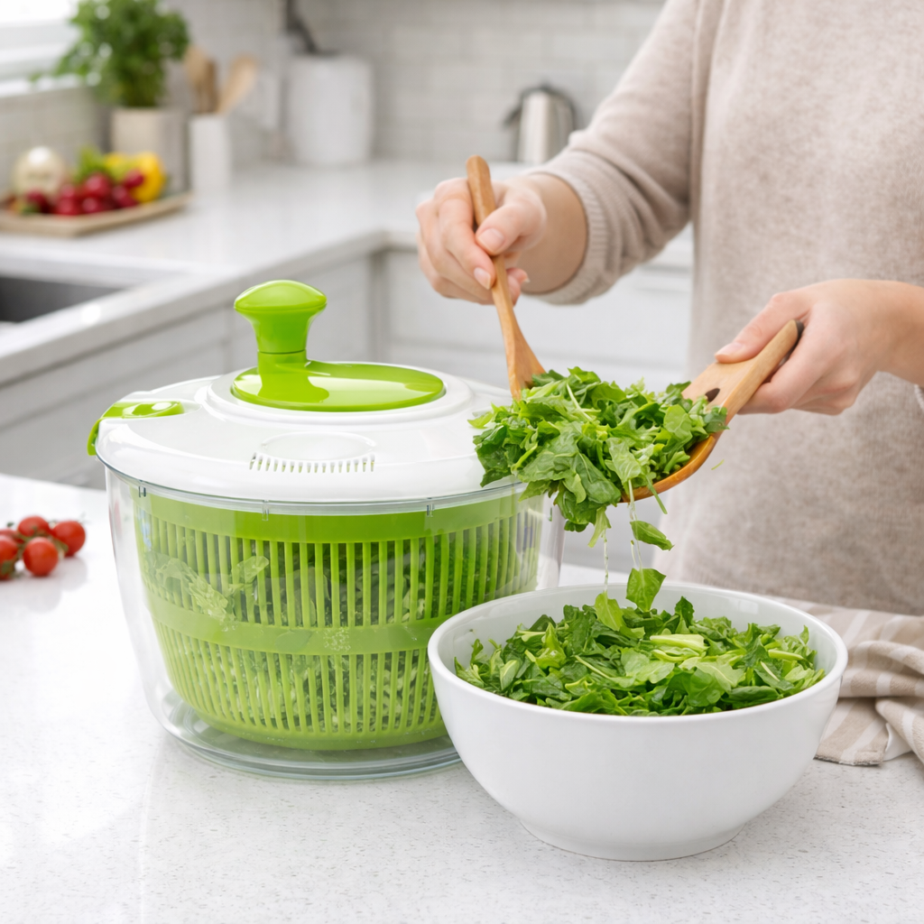 🥗 Centrífuga Secador de Ensaladas | Lava y Seca Verduras en Minutos (Bomba + Freno)