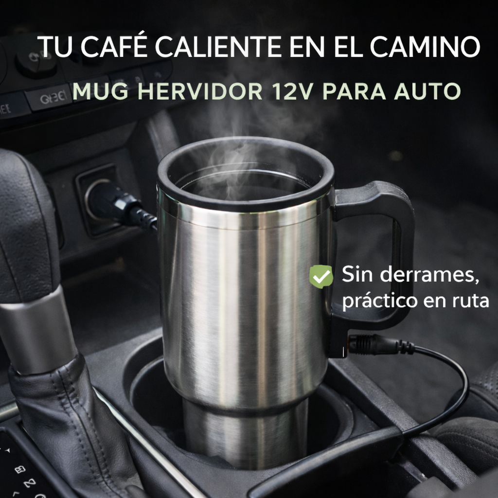 🚗☕ Hervidor Portátil 12V para Auto | Mug Acero Inoxidable Anti Derrames