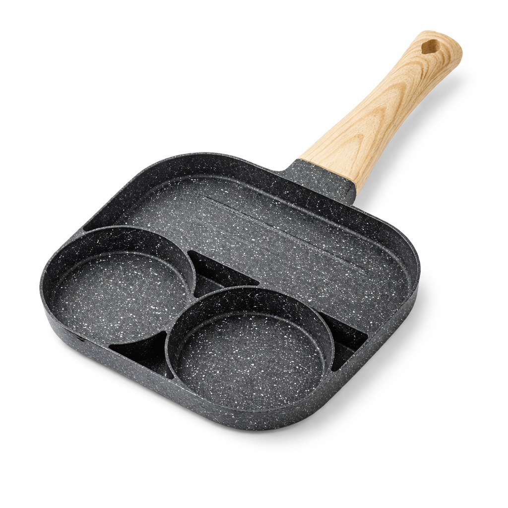 🍳 Sartén Antiadherente 3 en 1 | 3 Compartimentos para Huevos, Panqueques y Hamburguesas