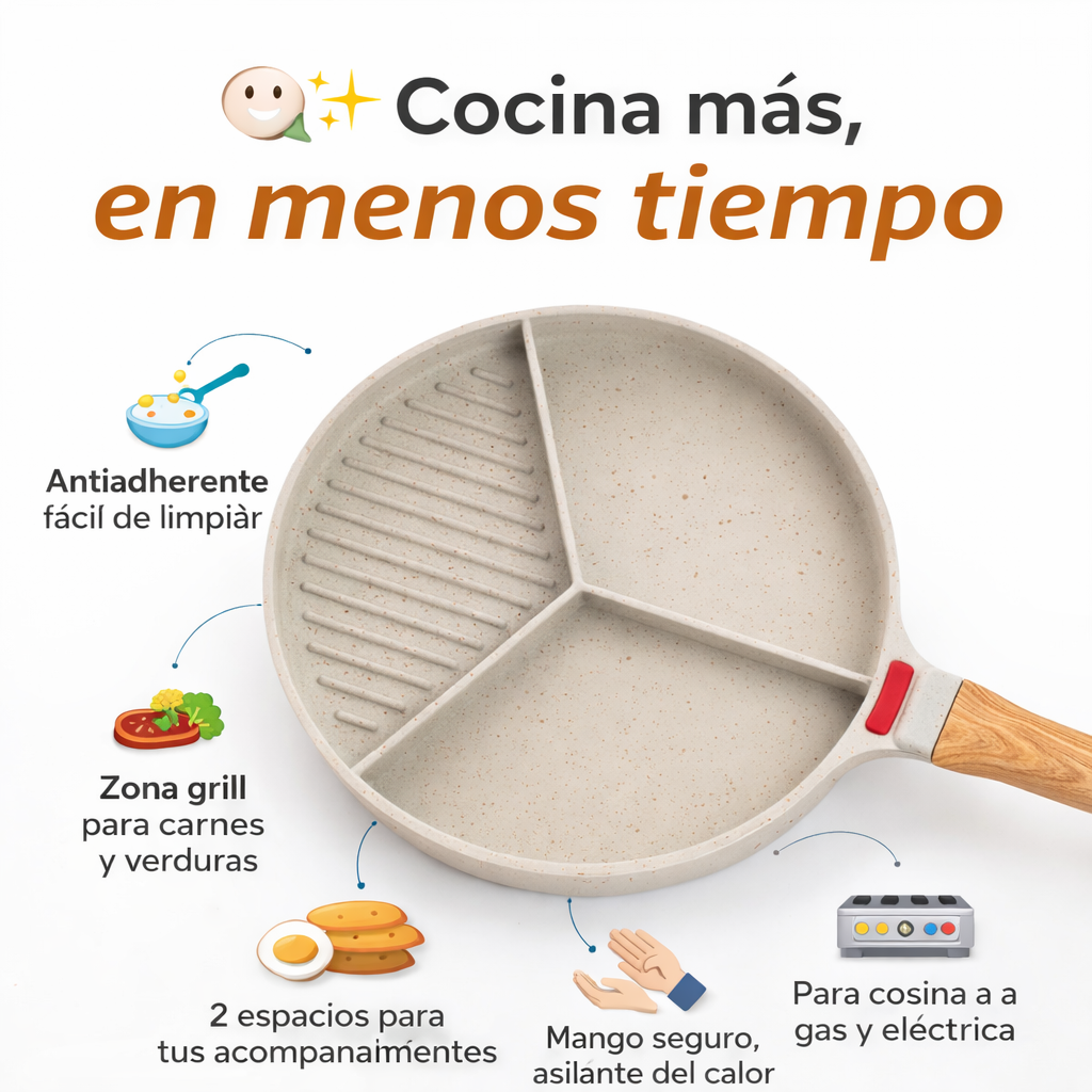 🍳 SARTÉN MULTIFUNCIONAL 3 EN 1 – COCINA 3 COSAS A LA VEZ