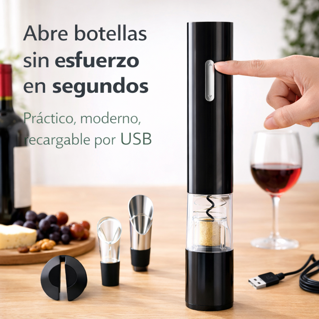 🍷 Abridor eléctrico de vino recargable USB