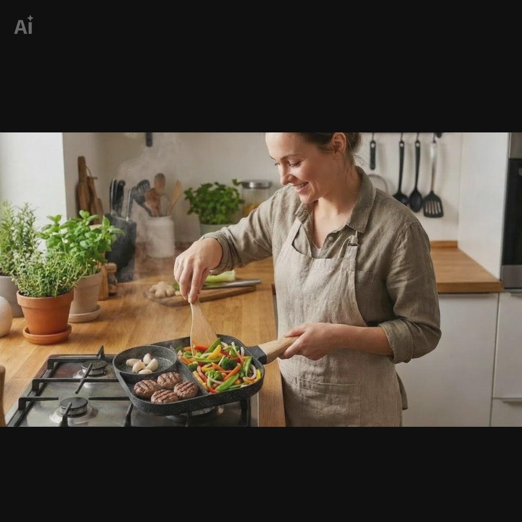 🍳 Sartén Antiadherente 3 en 1 | 3 Compartimentos para Huevos, Panqueques y Hamburguesas