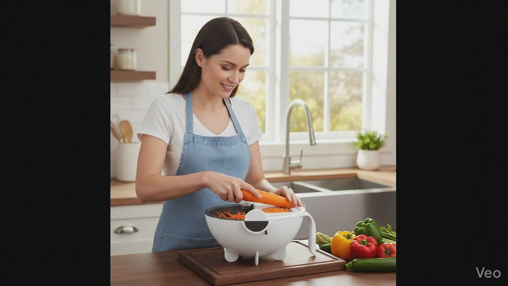 🥗 Bowl con Colador + Cortador Pro 6 en 1 (5 Cuchillas + Pelador)